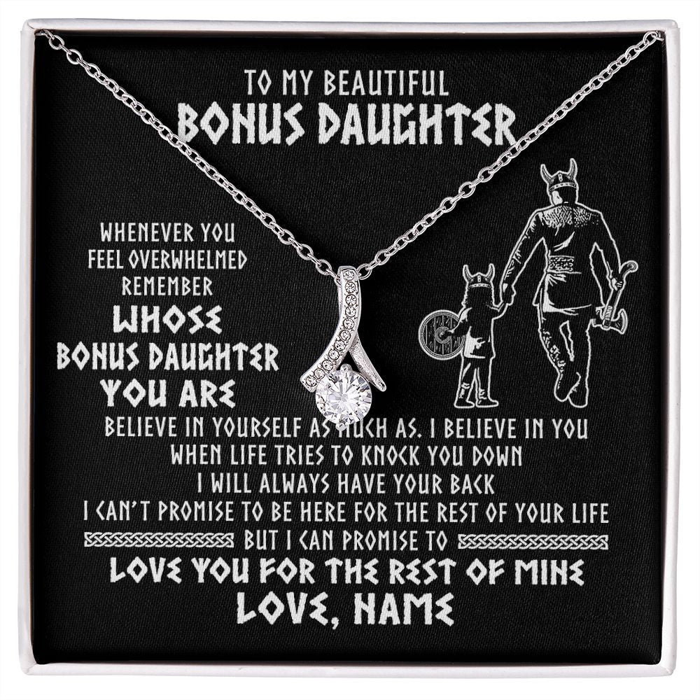 Alluring Beauty Necklace | Personalized To My Bonus Daughter Viking Necklace From Step Dad Whenever You Feel Overwhelmed Stepdaughter Birthday Christmas Customized Gift Box Message Card | siriusteestore