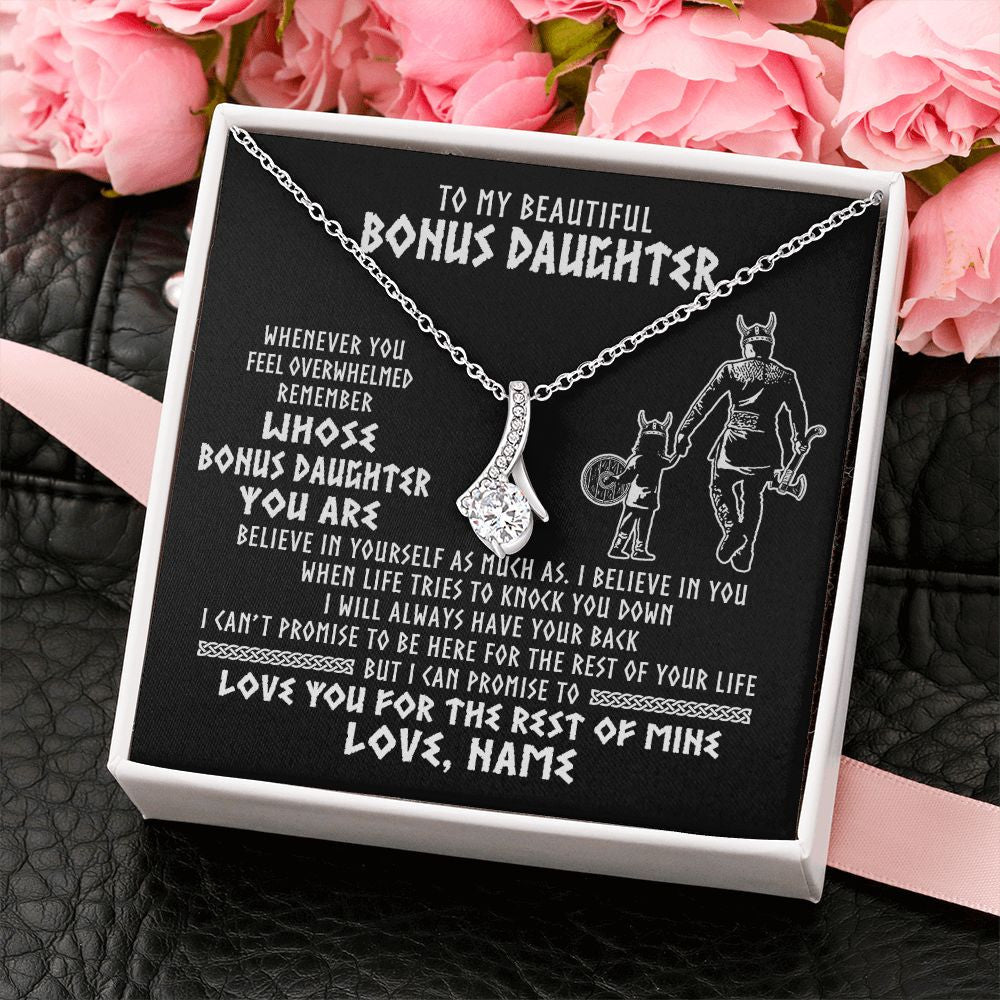 Alluring Beauty Necklace | Personalized To My Bonus Daughter Viking Necklace From Step Dad Whenever You Feel Overwhelmed Stepdaughter Birthday Christmas Customized Gift Box Message Card | siriusteestore