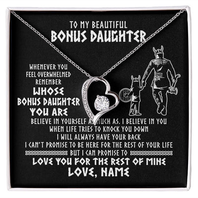 Forever Love Necklace | Personalized To My Bonus Daughter Viking Necklace From Step Dad Whenever You Feel Overwhelmed Stepdaughter Birthday Christmas Customized Gift Box Message Card | siriusteestore