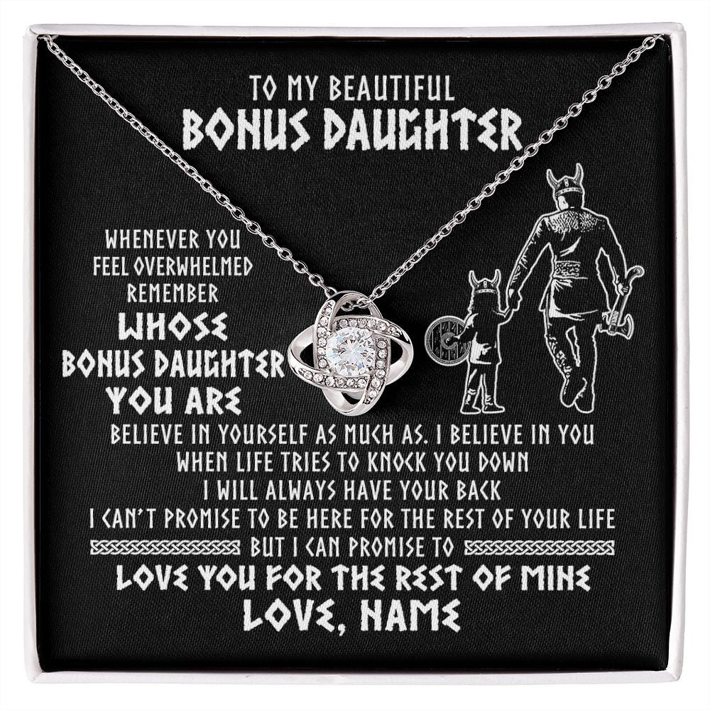 Love Knot Necklace | Personalized To My Bonus Daughter Viking Necklace From Step Dad Whenever You Feel Overwhelmed Stepdaughter Birthday Christmas Customized Gift Box Message Card | siriusteestore