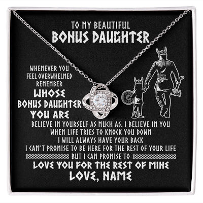 Love Knot Necklace | Personalized To My Bonus Daughter Viking Necklace From Step Dad Whenever You Feel Overwhelmed Stepdaughter Birthday Christmas Customized Gift Box Message Card | siriusteestore
