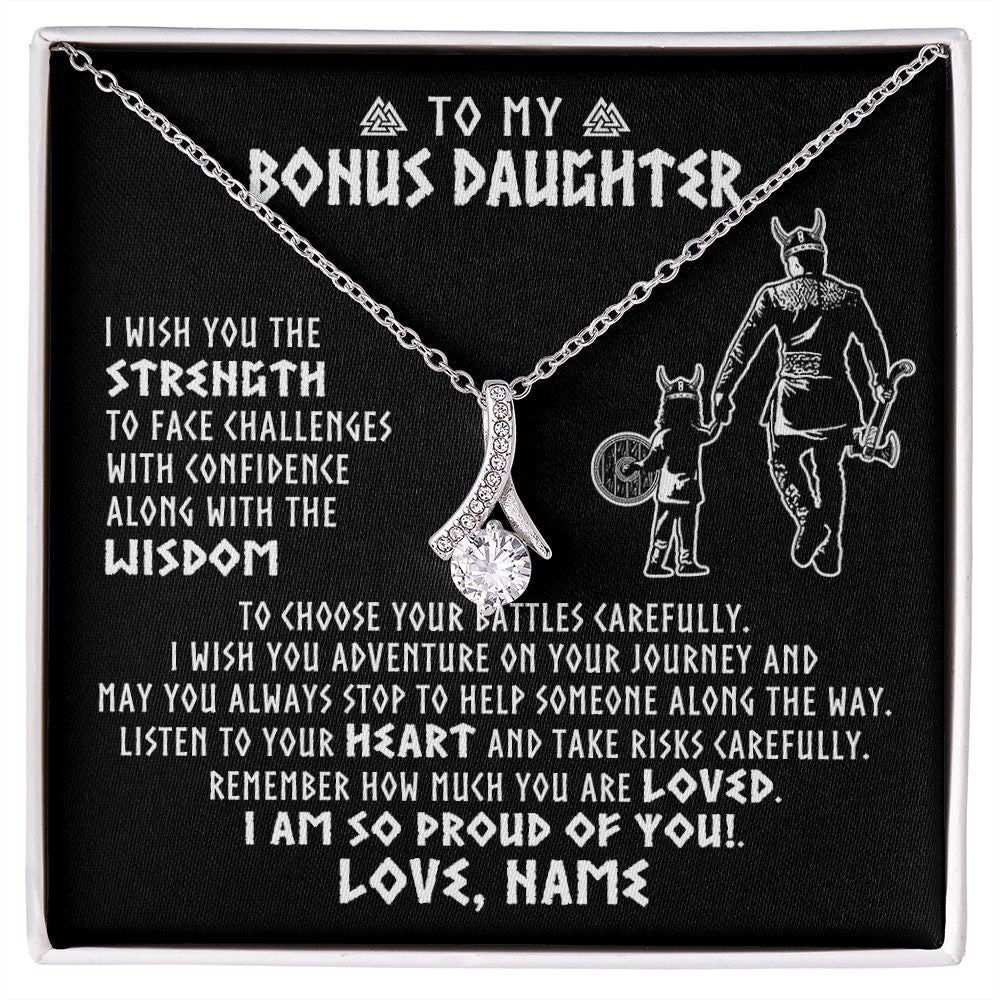 Alluring Beauty Necklace | Personalized To My Bonus Daughter Viking Necklace From Stepdad I Am So Proud Of You Runes Viking Stepdaughter Christmas Customized Gift Box Message Card | siriusteestore