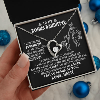 Forever Love Necklace | Personalized To My Bonus Daughter Viking Necklace From Stepdad I Am So Proud Of You Runes Viking Stepdaughter Christmas Customized Gift Box Message Card | siriusteestore