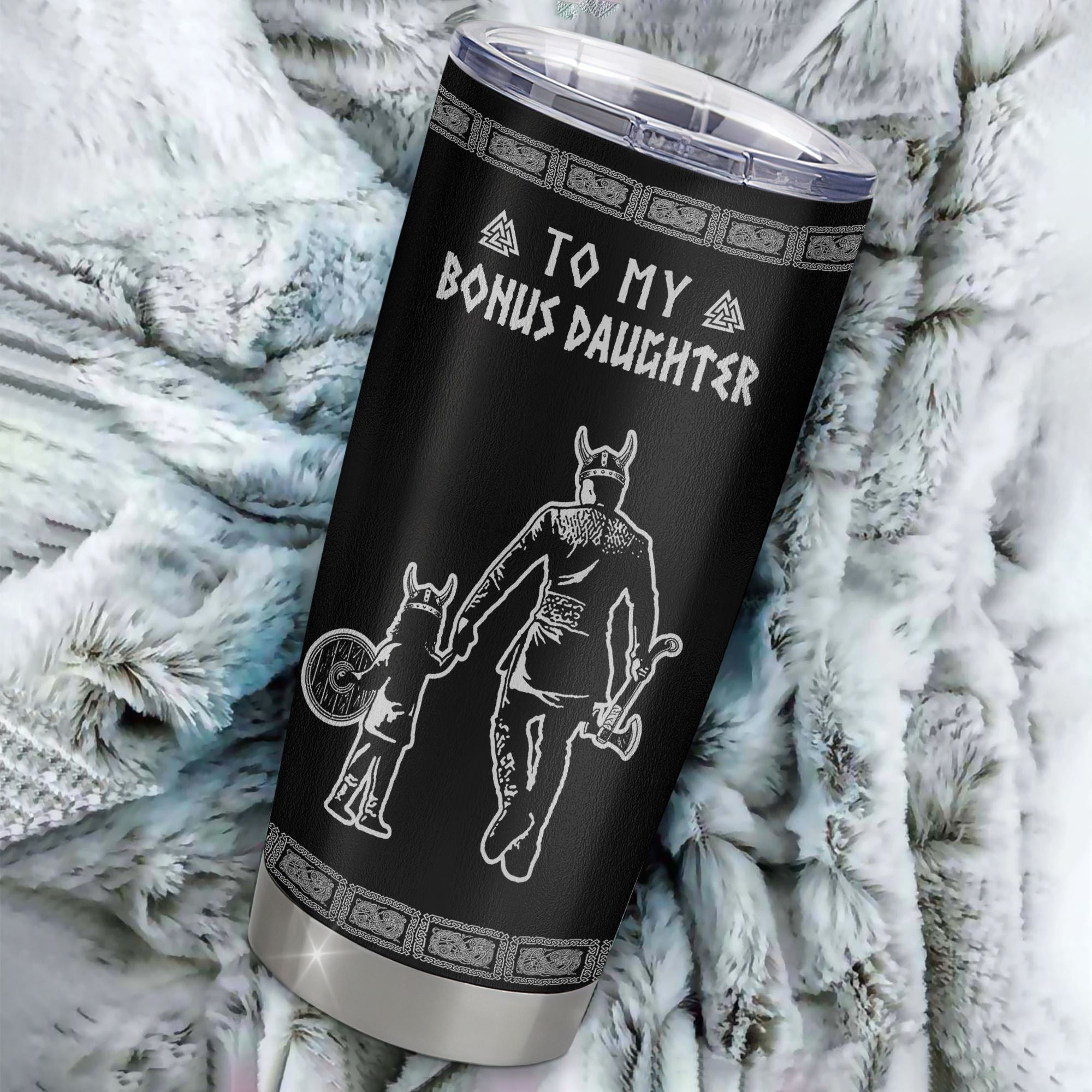 Personalized To My Bonus Daughter Viking Tumbler From Stepfather Stainless Steel Cup I Am So Proud Of You Runes Viking Stepdaughter Christmas Travel Mug | siriusteestore