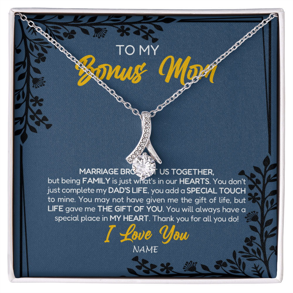 Alluring Beauty Necklace | Personalized To My Bonus Mom Necklace From Daughter Stepmom Jewelry Birthday Mothers Day Christmas Customized Box Message Card | siriusteestore