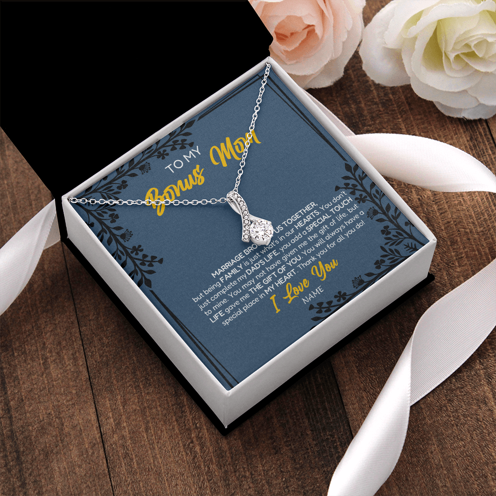 Alluring Beauty Necklace | Personalized To My Bonus Mom Necklace From Daughter Stepmom Jewelry Birthday Mothers Day Christmas Customized Box Message Card | siriusteestore