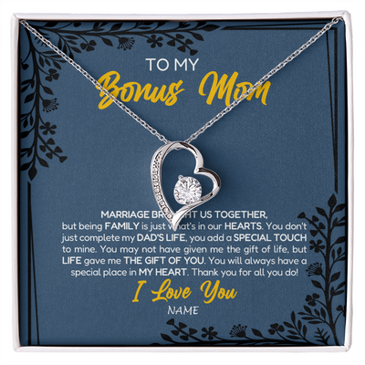 Forever Love Necklace | Personalized To My Bonus Mom Necklace From Daughter Stepmom Jewelry Birthday Mothers Day Christmas Customized Box Message Card | siriusteestore