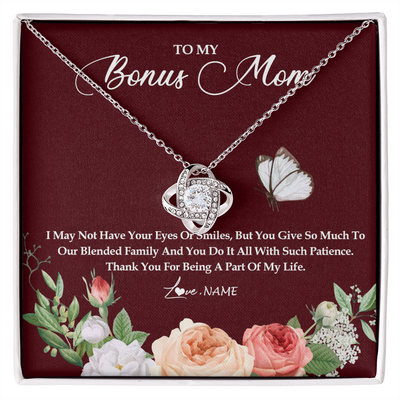 Love Knot Necklace | Personalized To My Bonus Mom Necklace Thank You For Being A Part Of My Life Mother In Law Stepmom Jewelry Birthday Mothers Day Customized Gift Box Message Card | siriusteestore