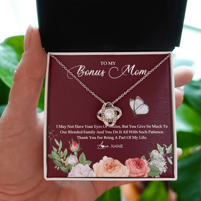 Love Knot Necklace | Personalized To My Bonus Mom Necklace Thank You For Being A Part Of My Life Mother In Law Stepmom Jewelry Birthday Mothers Day Customized Gift Box Message Card | siriusteestore