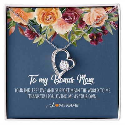 Forever Love Necklace | Personalized To My Bonus Mom Necklace Your Endless Love and Support Stepmother Stepmom Jewelry Birthday Mothers Day Christmas Customized Gift Box Message Card | siriusteestore