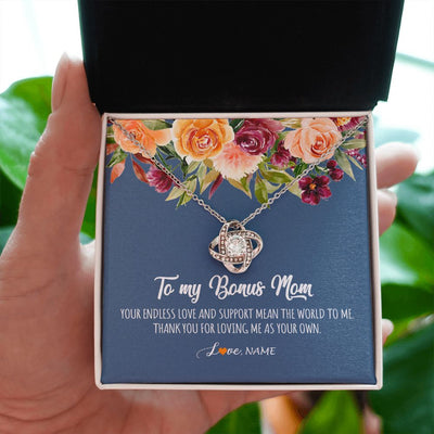 Love Knot Necklace | Personalized To My Bonus Mom Necklace Your Endless Love and Support Stepmother Stepmom Jewelry Birthday Mothers Day Christmas Customized Gift Box Message Card | siriusteestore