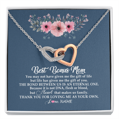 Interlocking Hearts Necklace | Personalized To My Bonus Mom Necklace from Daughter Thank You For Loving Me Bonus Mom Jewelry Birthday Mothers Day Christmas Customized Message Card | siriusteestore