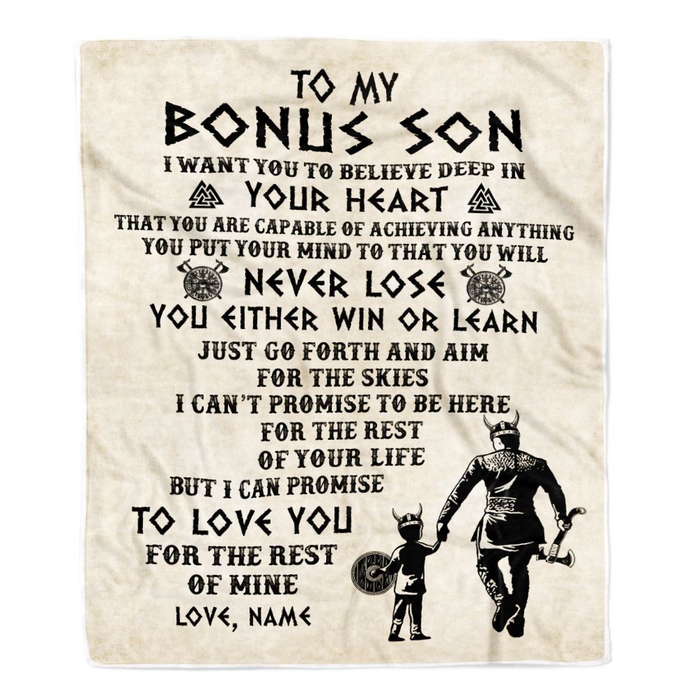 Personalized To My Bonus Son Blanket From Step Dad You Will Never Lose Viking Stepson Birthday Graduation Christmas Customized Fleece Blanket | siriusteestore