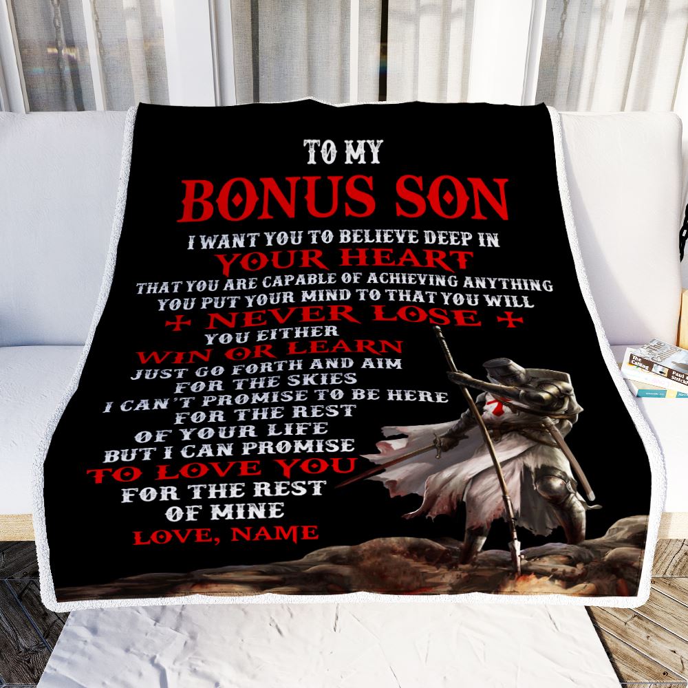 Personalized To My Bonus Son Knight Templar Blanket From Stepfather You Will Never Lose Stepson Birthday Christmas Customized Fleece Blanket | siriusteestore