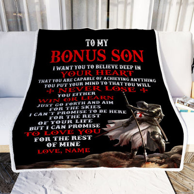 Personalized To My Bonus Son Knight Templar Blanket From Stepfather You Will Never Lose Stepson Birthday Christmas Customized Fleece Blanket | siriusteestore