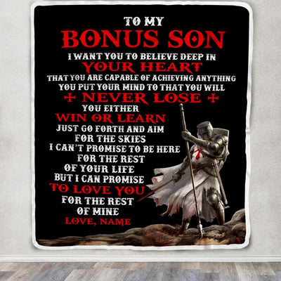 Personalized To My Bonus Son Knight Templar Blanket From Stepfather You Will Never Lose Stepson Birthday Christmas Customized Fleece Blanket | siriusteestore