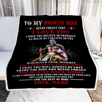 Personalized To My Bonus Son Knight Templar Blanket From Stepmom Stepdad Never Forget That I Love You Stepson Birthday Christmas Customized Fleece Blanket | siriusteestore