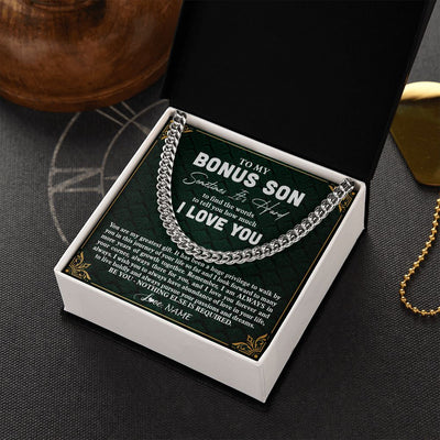 Cuban Link Chain Necklace | Personalized To My Bonus Son Necklace Cuban From Stepmom Stepdad You Are My Greatest Gift Stepson Birthday Christmas Customized Gift Box Message Card | siriusteestore