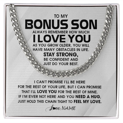 Cuban Link Chain Necklace | Personalized To My Bonus Son Necklace From Stepmom Stepdad Always Remember I Love You Stepson Birthday Christmas Customized Gift Box Message Card | siriusteestore