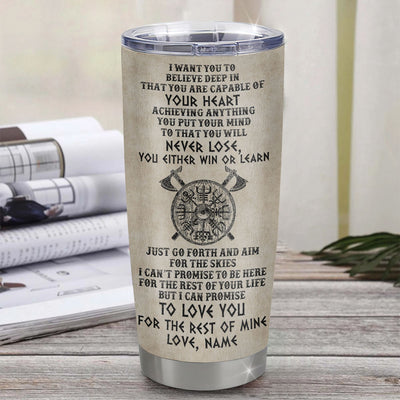 Personalized To My Bonus Son Tumbler From Step Dad Stainless Steel Cup You Will Never Lose Viking Stepson Birthday Graduation Christmas Travel Mug | siriusteestore