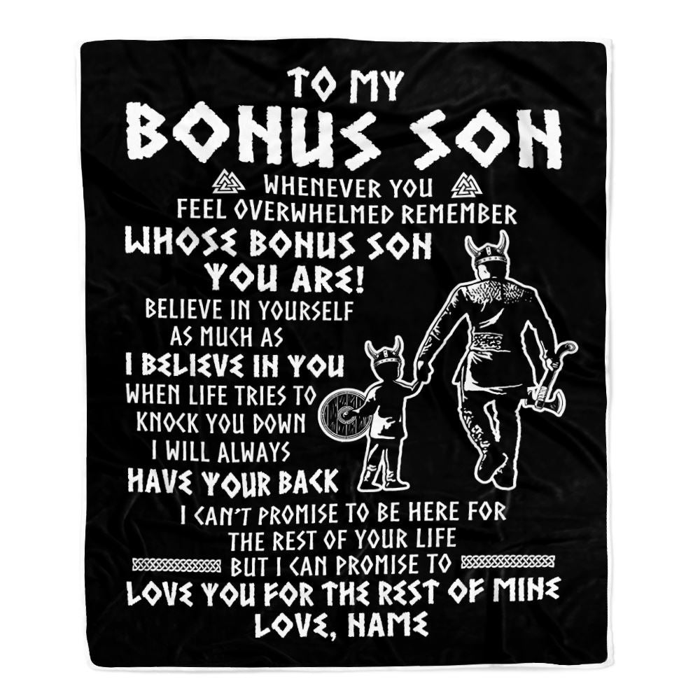 Personalized To My Bonus Son Viking Blanket From Step Dad Whenever You Feel Overwhelmed Stepson Birthday Christmas Customized Bed Fleece Blanket | siriusteestore