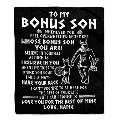 Personalized To My Bonus Son Viking Blanket From Step Dad Whenever You Feel Overwhelmed Stepson Birthday Christmas Customized Bed Fleece Blanket | siriusteestore
