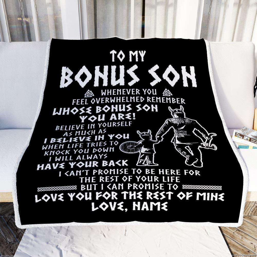 Personalized To My Bonus Son Viking Blanket From Step Dad Whenever You Feel Overwhelmed Stepson Birthday Christmas Customized Bed Fleece Blanket | siriusteestore