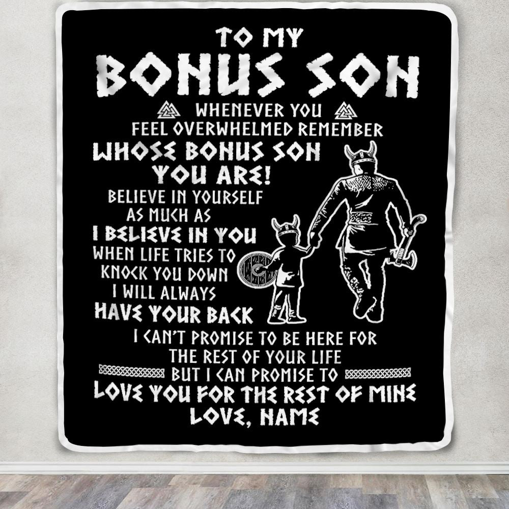 Personalized To My Bonus Son Viking Blanket From Step Dad Whenever You Feel Overwhelmed Stepson Birthday Christmas Customized Bed Fleece Blanket | siriusteestore