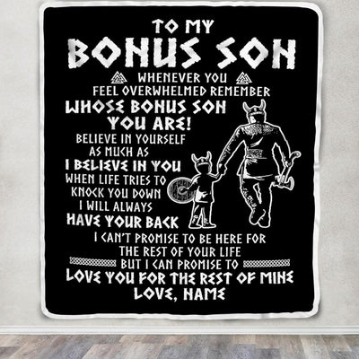 Personalized To My Bonus Son Viking Blanket From Step Dad Whenever You Feel Overwhelmed Stepson Birthday Christmas Customized Bed Fleece Blanket | siriusteestore