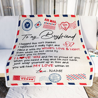 Personalized To My Boyfriend Blanket Air Mail Letter I Love You Boyfriend For Him Birthday Valentines Day Christmas Fleece Throw Blanket | siriusteestore