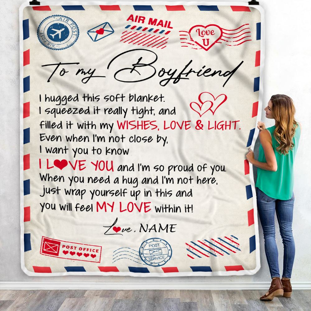 Personalized To My Boyfriend Blanket Air Mail Letter I Love You Boyfriend For Him Birthday Valentines Day Christmas Fleece Throw Blanket | siriusteestore