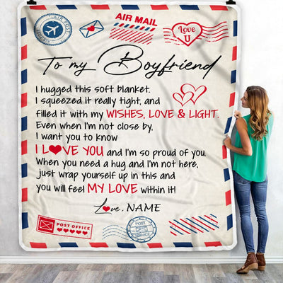 Personalized To My Boyfriend Blanket Air Mail Letter I Love You Boyfriend For Him Birthday Valentines Day Christmas Fleece Throw Blanket | siriusteestore