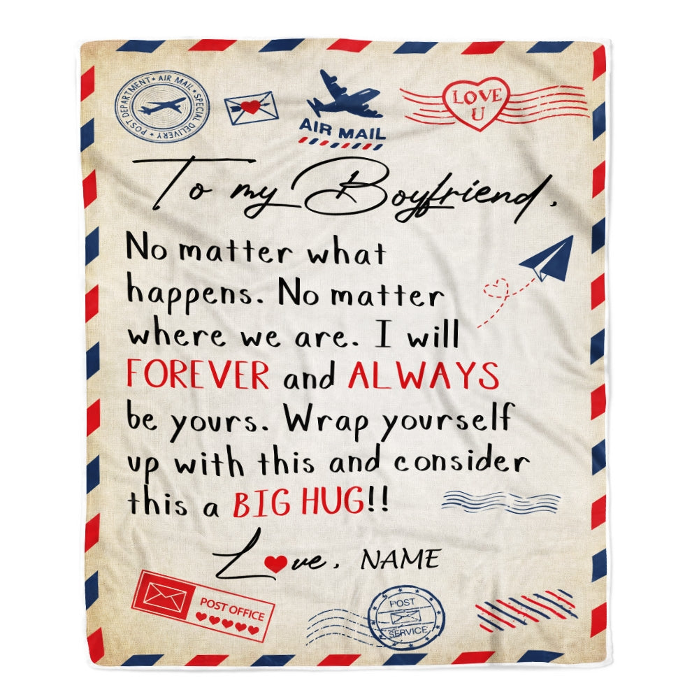 Personalized To My Boyfriend Blanket From Girlfriend Big Hug Air Mail Letter Boyfriend Birthday Valentine's Day Christmas Gift Bed Fleece Throw Blanket | siriusteestore