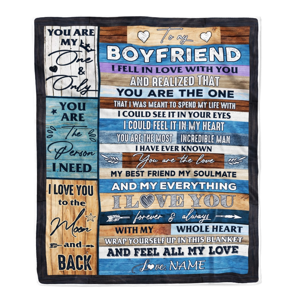 Personalized To My Boyfriend Blanket From Girlfriend Wood I Fell In Love With You Boyfriend Anniversary Valentines Day Wedding Christmas Fleece Throw Blanket | siriusteestore
