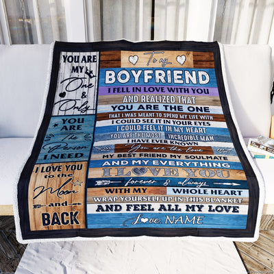 Personalized To My Boyfriend Blanket From Girlfriend Wood I Fell In Love With You Boyfriend Anniversary Valentines Day Wedding Christmas Fleece Throw Blanket | siriusteestore