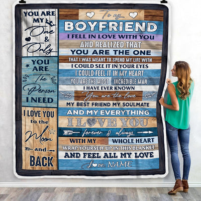 Personalized To My Boyfriend Blanket From Girlfriend Wood I Fell In Love With You Boyfriend Anniversary Valentines Day Wedding Christmas Fleece Throw Blanket | siriusteestore