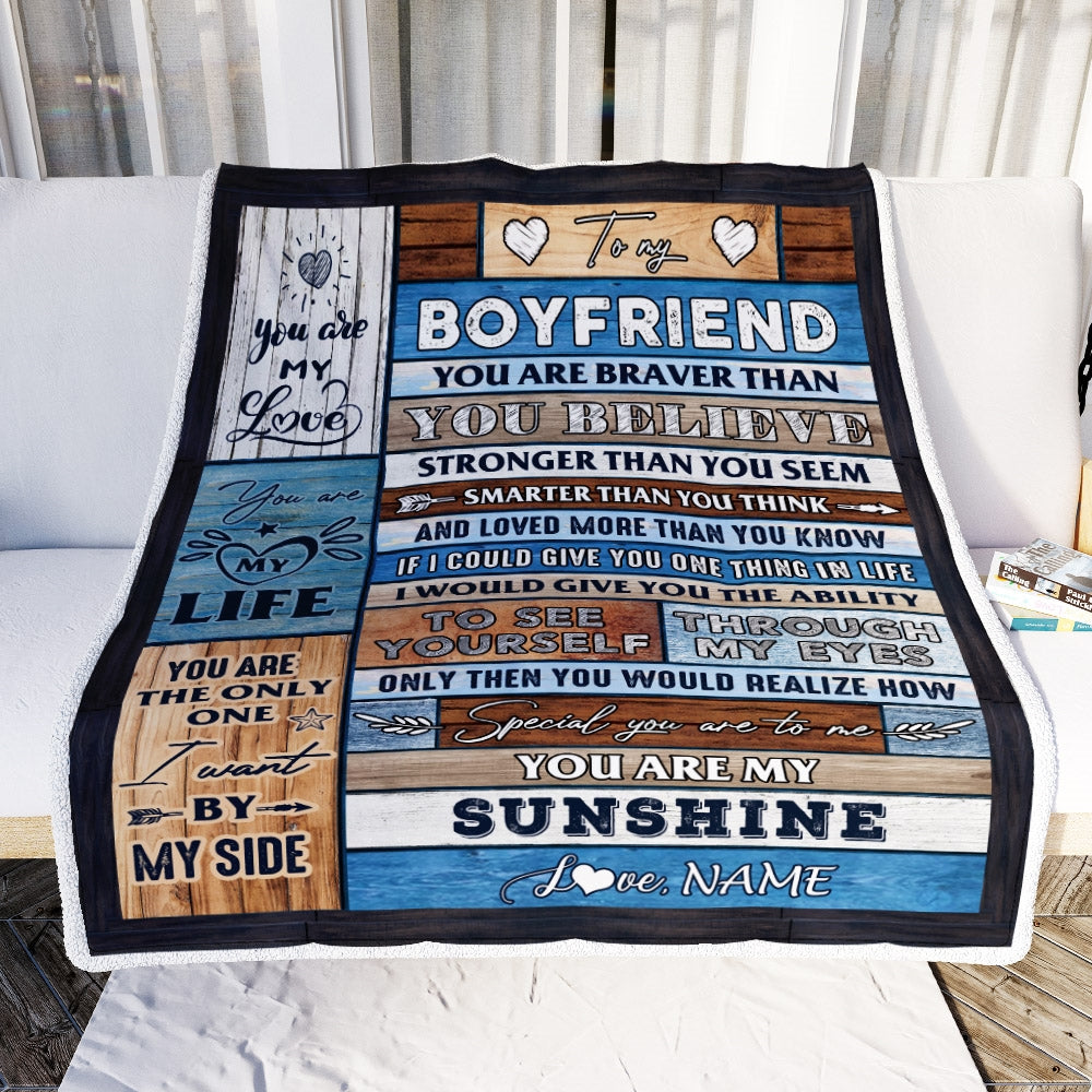 Personalized To My Boyfriend Blanket From Girlfriend Wood You Are My Sunshine I Love You Boyfriend Anniversary Valentines Day Christmas Fleece Throw Blanket | siriusteestore