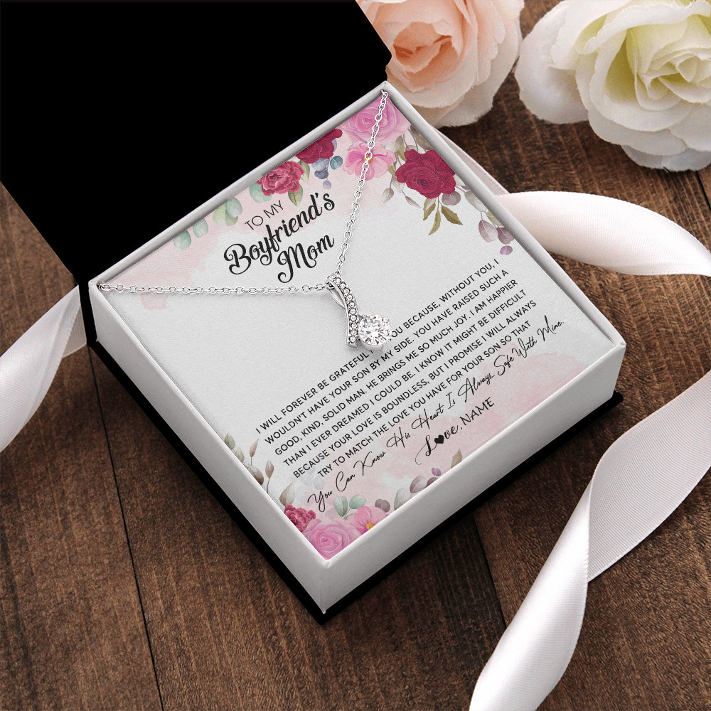 Alluring Beauty Necklace | Personalized To My Boyfriend's Mom Necklace Flower Forever Be Grateful Boyfriend's Mom Birthday Mother's Day Pendant Jewelry Customized Gift Box Message Card | siriusteestore