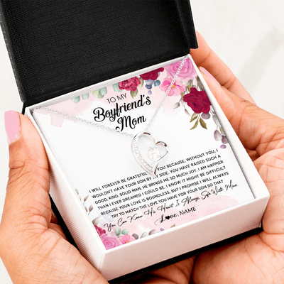Forever Love Necklace | Personalized To My Boyfriend's Mom Necklace Flower Forever Be Grateful Boyfriend's Mom Birthday Mother's Day Pendant Jewelry Customized Gift Box Message Card | siriusteestore