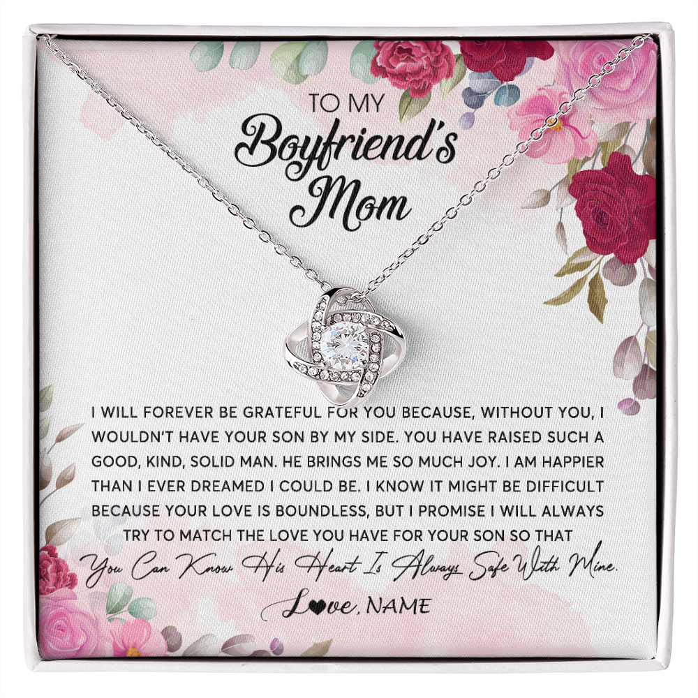 Love Knot Necklace | Personalized To My Boyfriend's Mom Necklace Flower Forever Be Grateful Boyfriend's Mom Birthday Mother's Day Pendant Jewelry Customized Gift Box Message Card | siriusteestore