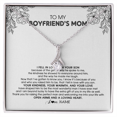 Alluring Beauty Necklace | Personalized To My Boyfriend's Mom Necklace I Fell In Love With Your Son Boyfriends Mom Mother's Day Birthday Pendant Jewelry Customized Gift Box Message Card | siriusteestore
