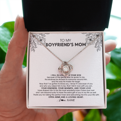 Love Knot Necklace | Personalized To My Boyfriend's Mom Necklace I Fell In Love With Your Son Boyfriends Mom Mother's Day Birthday Pendant Jewelry Customized Gift Box Message Card | siriusteestore