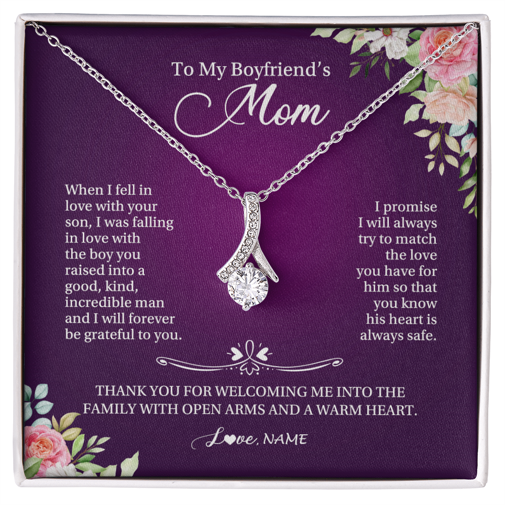 Alluring Beauty Necklace | Personalized To My Boyfriend's Mom Necklace I Will Forever Be Grateful To You Boyfriend's Mom Mother's Day Pendant Jewelry Customized Gift Box Message Card | siriusteestore