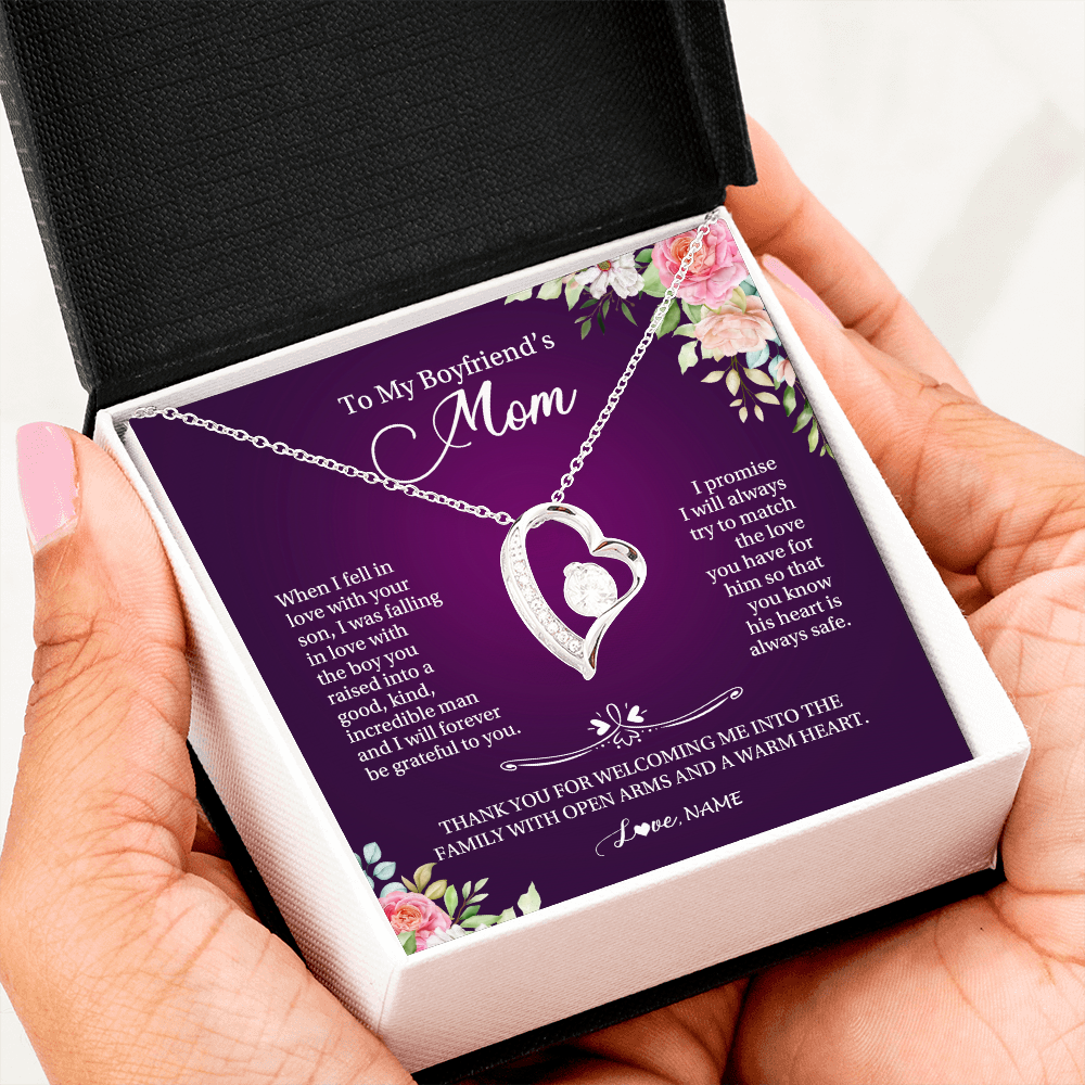 Forever Love Necklace | Personalized To My Boyfriend's Mom Necklace I Will Forever Be Grateful To You Boyfriend's Mom Mother's Day Pendant Jewelry Customized Gift Box Message Card | siriusteestore