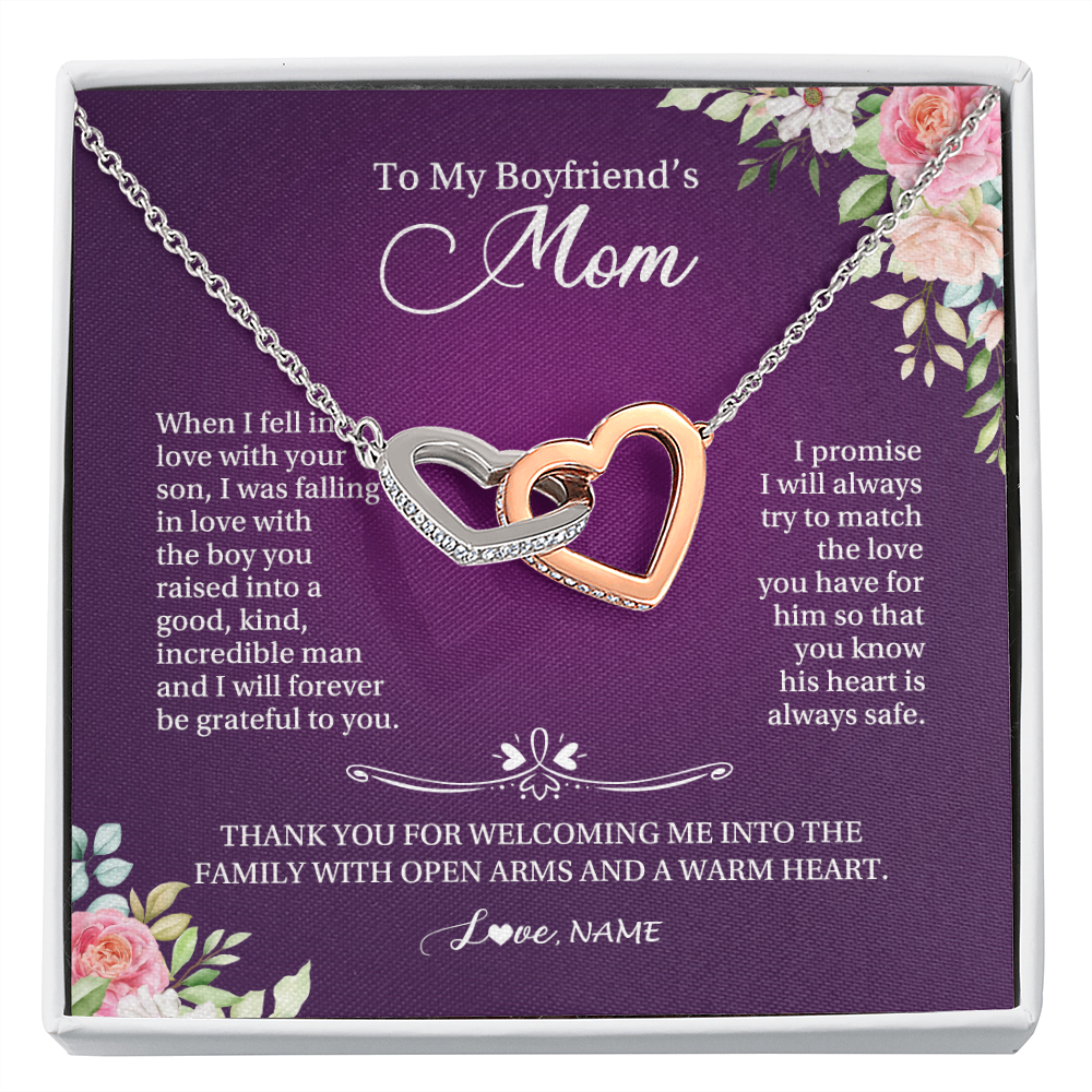 Interlocking Hearts Necklace | Personalized To My Boyfriend's Mom Necklace I Will Forever Be Grateful To You Boyfriend's Mom Mother's Day Pendant Jewelry Customized Gift Box Message Card | siriusteestore
