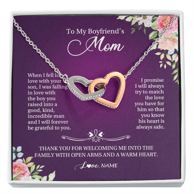 Interlocking Hearts Necklace | Personalized To My Boyfriend's Mom Necklace I Will Forever Be Grateful To You Boyfriend's Mom Mother's Day Pendant Jewelry Customized Gift Box Message Card | siriusteestore