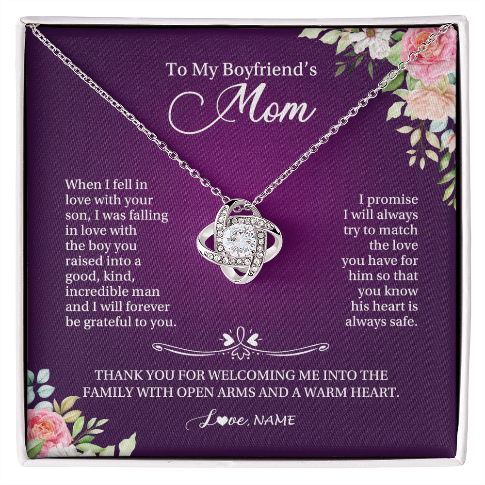 Love Knot Necklace | Personalized To My Boyfriend's Mom Necklace I Will Forever Be Grateful To You Boyfriend's Mom Mother's Day Pendant Jewelry Customized Gift Box Message Card | siriusteestore