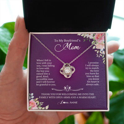 Love Knot Necklace | Personalized To My Boyfriend's Mom Necklace I Will Forever Be Grateful To You Boyfriend's Mom Mother's Day Pendant Jewelry Customized Gift Box Message Card | siriusteestore