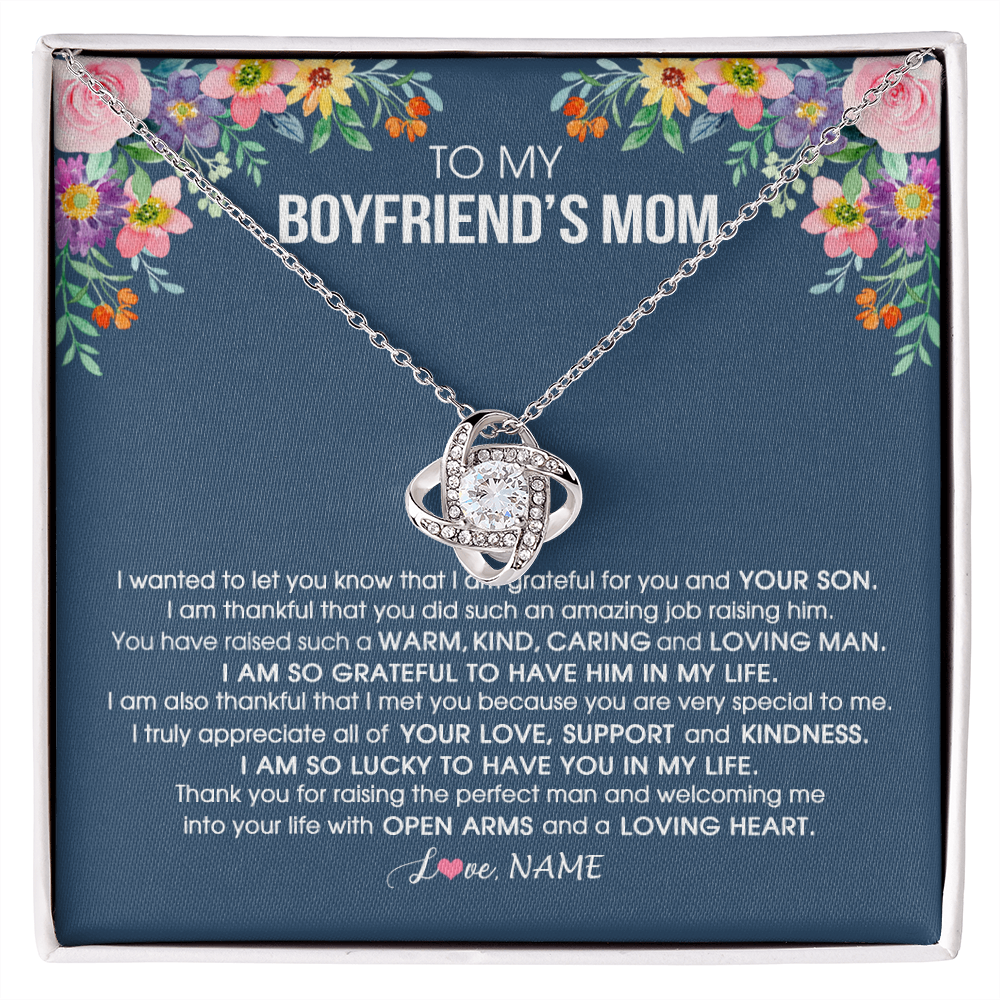 Love Knot Necklace | Personalized To My Boyfriend's Mom Necklace I am Grateful For You And Your Son Boyfriend's Mom Mother's Day Birthday Jewelry Customized Gift Box Message Card | siriusteestore