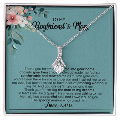 Alluring Beauty Necklace | Personalized To My Boyfriend's Mom Necklace Thank You For Creating My Best Friend Jewelry Birthday Anniversary Wedding Day Christmas Customized Message Card | siriusteestore